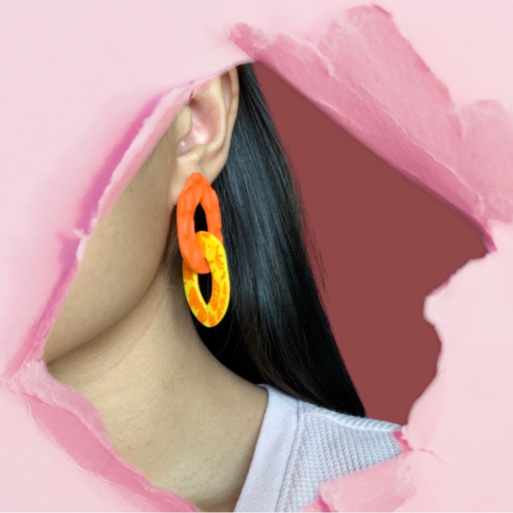 New Thanksgiving,Fall theme Orange and yellow chains earrings Hypoallergenic